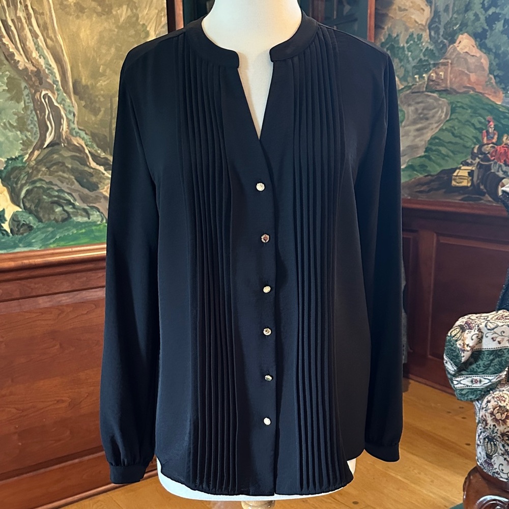 Calvin Klein Collection Black Blouse with Button Detail